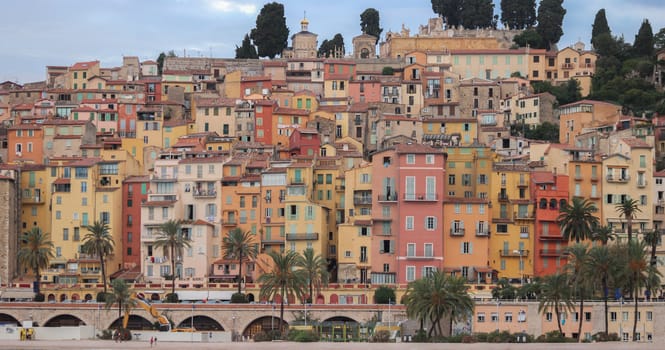 Panoramic View of Menton on the french Riviera, France