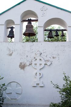 Small white orthodox bell tower
