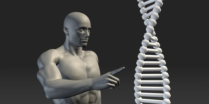 Scientist Pointing at DNA Helix Structure as Art