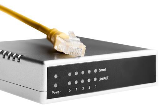 router with wires closeup on a white background