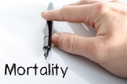 Mortality text concept isolated over white background