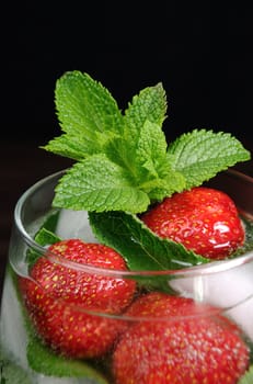 Refreshing summer drink with Strawberry and mint in  glasses  