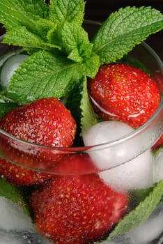 Refreshing summer drink with Strawberry and mint in  glasses  