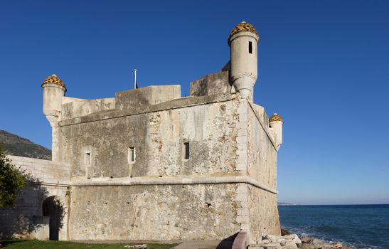 Fortified Castle at sea. Menton, French Riviera, France