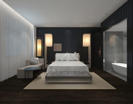 Photorealistic 3d rendering of the hotel room interior