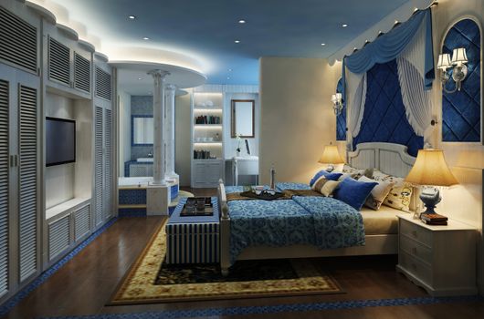 Photorealistic 3d rendering of the hotel room interior