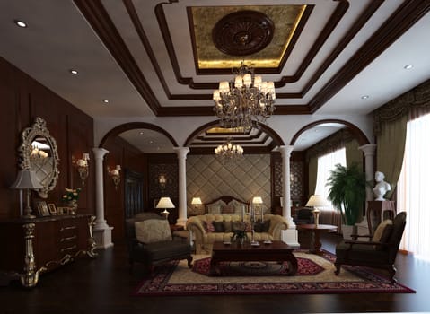 Photorealistic 3d rendering of the hotel room interior