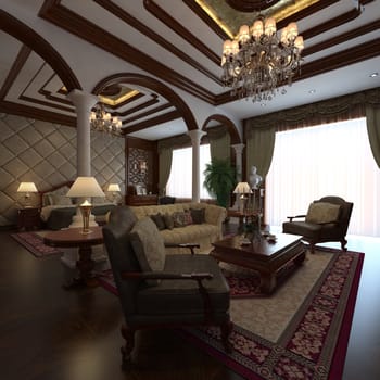 Photorealistic 3d rendering of the hotel room interior