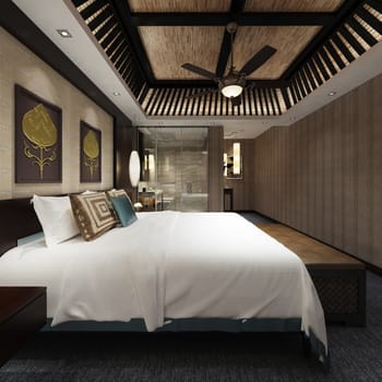 Photorealistic 3d rendering of the hotel room interior