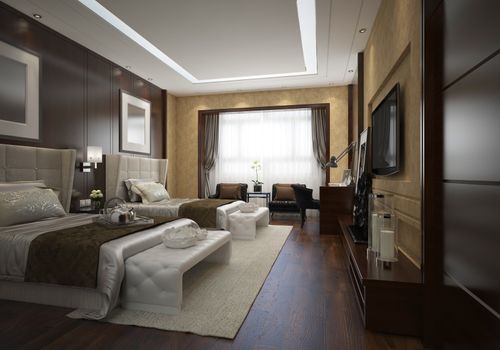 Photorealistic 3d rendering of the hotel room interior