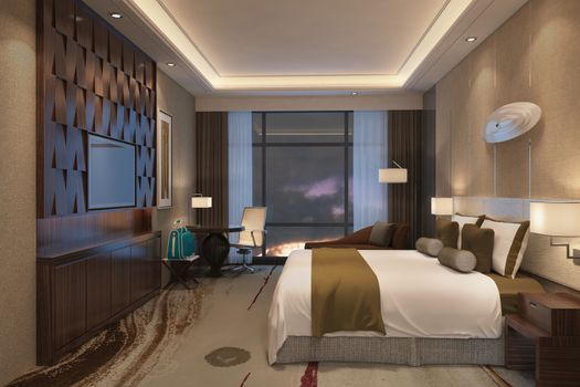 Photorealistic 3d rendering of the hotel room interior