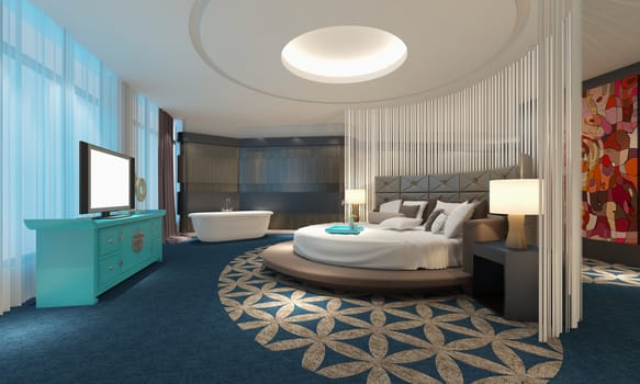 Photorealistic 3d rendering of the hotel room interior