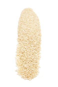 Row of Organic Sesame white (Sesamum indicum) isolated on white background.
