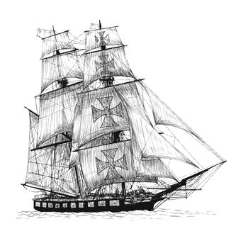 columbus ship hand drawn on white background