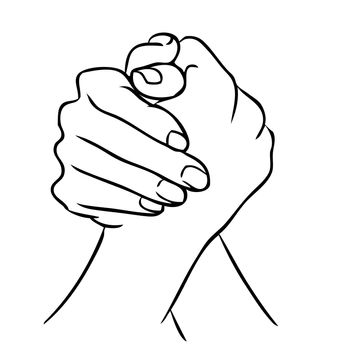 Freehand illustration of join hand or hand shake on white background, doodle hand drawn