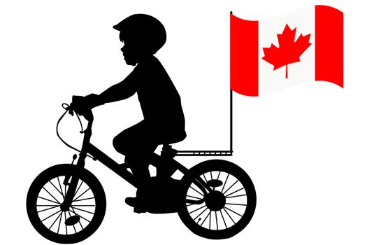 A kid silhouette rides a bicycle with Australia flag