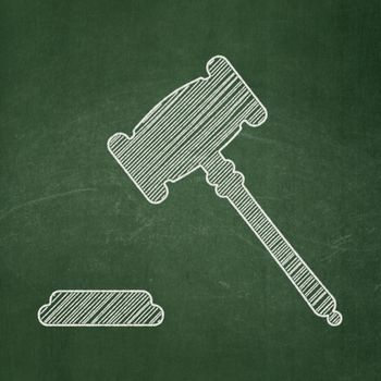 Law concept: Gavel icon on Green chalkboard background