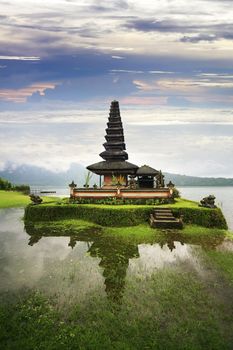 Pura Ulun Danu Temple, Lake Bratan, Bali, Indonesia on sunset