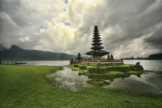 Pura Ulun Danu Temple, Lake Bratan, Bali, Indonesia on sunset