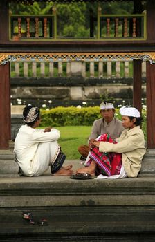 Ubud, Bali, Indonesia - November 09, 2008 : Buddhist monks in Ulun Danu Temple on Bali
