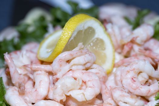 Shrimp on a Sandwich Layer Cake close up.