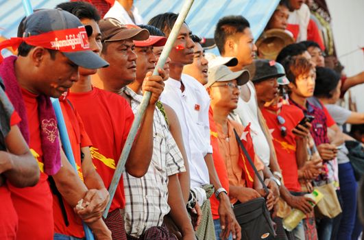 MYANMAR, Yangon : Tens of thousands of people gathered in Yangon on November 1st, 2015 in support of opposition leader of the National League for Democracy party and Nobel Peace Prize Aung San Suu Kyi, one week before general elections. 