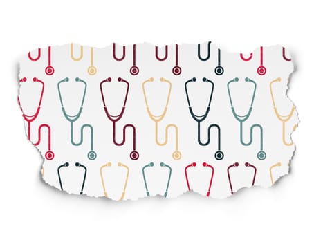 Health concept: Painted multicolor Stethoscope icons on Torn Paper background