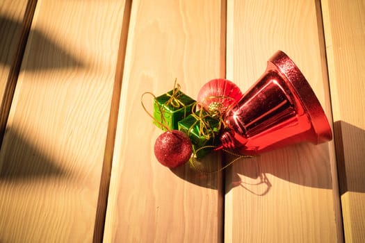 christmas decoration on wood floor, christmas object