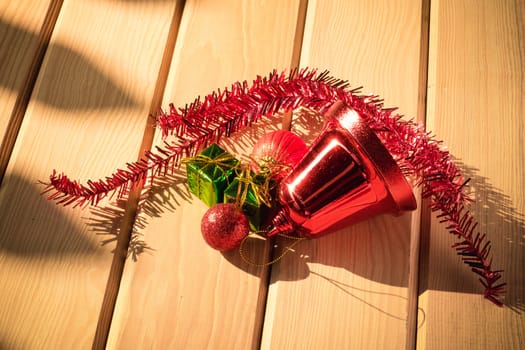 christmas decoration on wood floor, christmas object