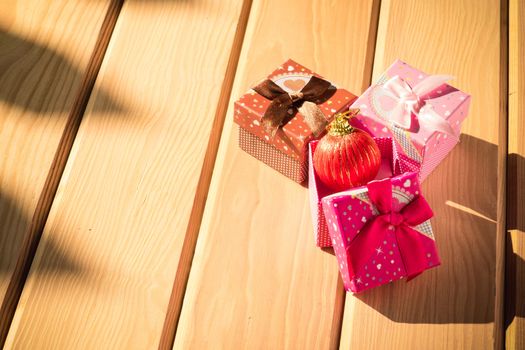 christmas decoration on wood floor, christmas object