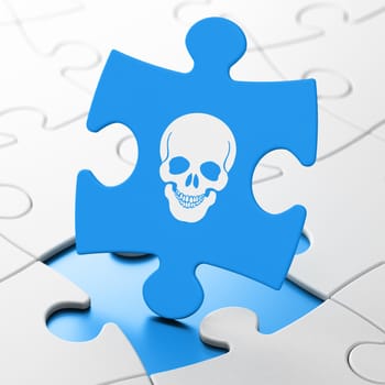 Healthcare concept: Scull on Blue puzzle pieces background, 3d render