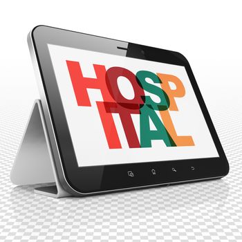 Healthcare concept: Tablet Computer with Painted multicolor text Hospital on display