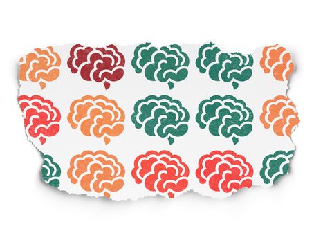 Medicine concept: Painted multicolor Brain icons on Torn Paper background