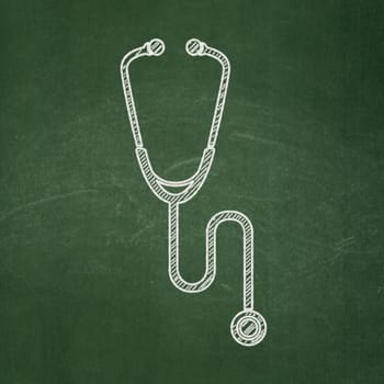 Health concept: Stethoscope icon on Green chalkboard background