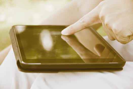 close up of people using digital tablet background