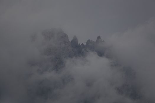 The top of the mountain closed in bad weather clouds in the Crimea.