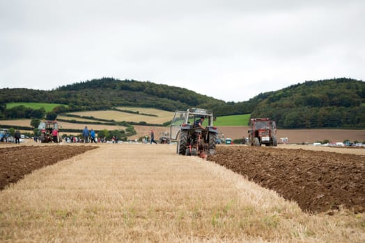 tractors competing in the irish national ploughing championships in ireland