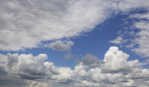 Panorama of large clouds against the blue sky.