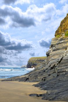 cliffs on the beach of ballybunion in the wild atlantic way ireland