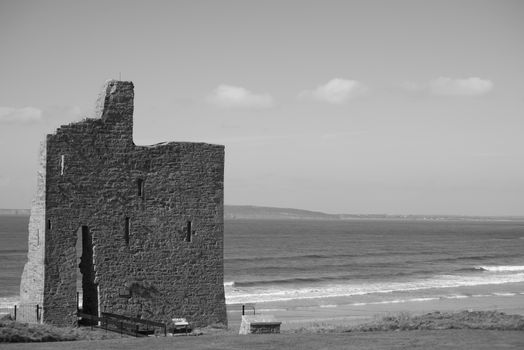 ballybunion castle ruins on the wild atlantic way in county kerry ireland as seen from the land