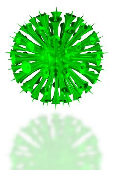Illustration of a fictitious green virus on white background