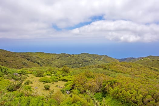 In the mountainous west of Madeira, Portugal - view towards the Atlantic, clouds on the sky