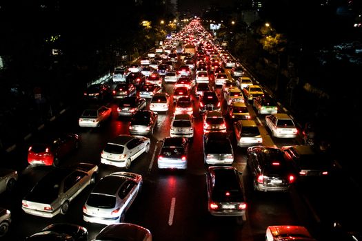 IRAN, Tehran: A massive traffic jam sees cars lined up bumper-to-bumper as rain falls in Tehran, Iran in the evening of November 2, 2015.