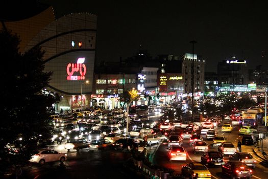 IRAN, Tehran: A massive traffic jam sees cars lined up bumper-to-bumper as rain falls in Tehran, Iran in the evening of November 2, 2015.