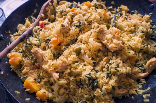 Cuban Paella - traditional rice dish with meat and vegetables