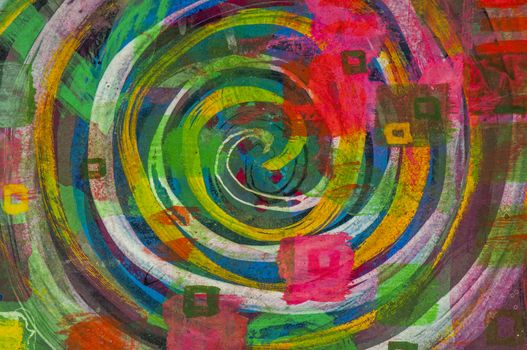 Abstract colorful spiral hand painted canvas background