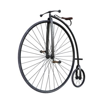 3D digital render of an old fashioned bicycle isolated on white background