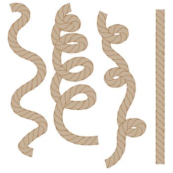 Rope Set Isolated on White Background. Collection of Rope