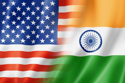 Mixed USA and India flag, three dimensional render, illustration