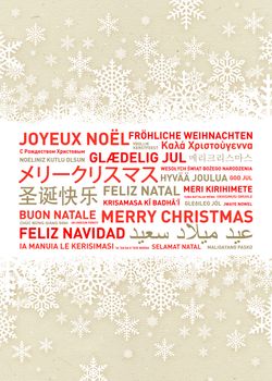 Merry christmas from the world. Different languages celebration card